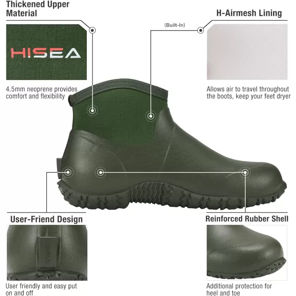 HISEA Men's Rain Boots, Ankle Height Garden Shoes Waterproof Rubber Neoprene Mud Boots Durable Insulated Short Outdoor Work Booties for Gardening Farming Camping Fishing and Yard Working
