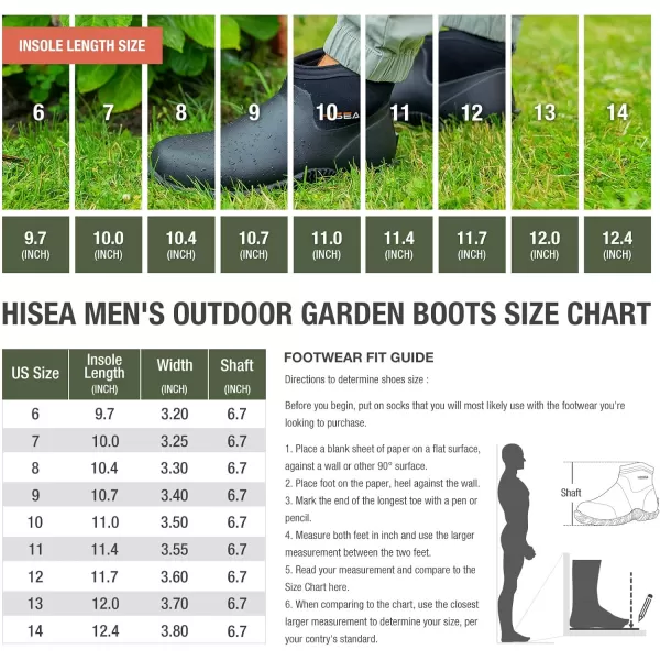 HISEA Men's Rain Boots, Ankle Height Garden Shoes Waterproof Rubber Neoprene Mud Boots Durable Insulated Short Outdoor Work Booties for Gardening Farming Camping Fishing and Yard Working