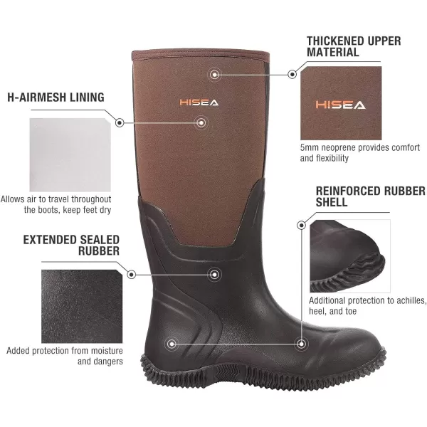 HISEA Men's Rain Boots Waterproof Durable Insulated Rubber Neoprene Outdoor Hunting Boots for Winter Snow Arctic