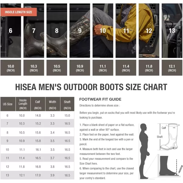 HISEA Men's Rain Boots Waterproof Durable Insulated Rubber Neoprene Outdoor Hunting Boots for Winter Snow Arctic