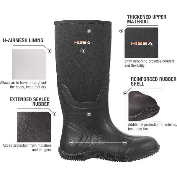HISEA Men's Rain Boots Waterproof Durable Insulated Rubber Neoprene Outdoor Hunting Boots for Winter Snow Arctic