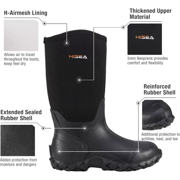 HISEA Men's Rain Boots Waterproof Rubber Boots Neoprene Insulated Mud Boots Outdoor