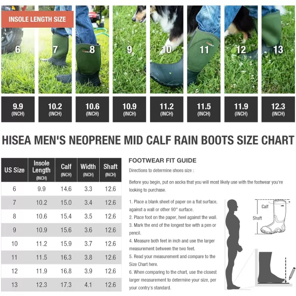HISEA Men's Rain Boots Waterproof Rubber Boots Neoprene Insulated Mud Boots Outdoor