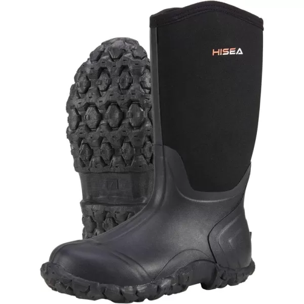 HISEA Men's Rain Boots Waterproof Rubber Boots Neoprene Insulated Mud Boots Outdoor