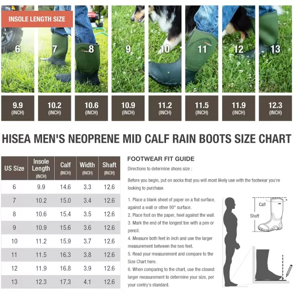 HISEA Men's Rain Boots Waterproof Rubber Boots Neoprene Insulated Mud Boots Outdoor
