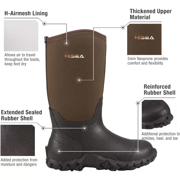 HISEA Men's Rain Boots Waterproof Rubber Boots Neoprene Insulated Mud Boots Outdoor