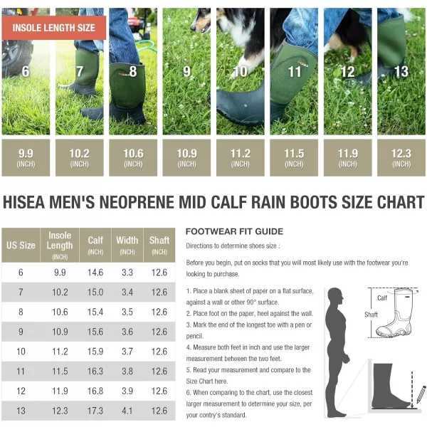 HISEA Men's Rain Boots Waterproof Rubber Boots Neoprene Insulated Mud Boots Outdoor