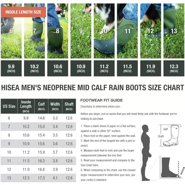 HISEA Men's Rain Boots Waterproof Rubber Boots Neoprene Insulated Mud Boots Outdoor