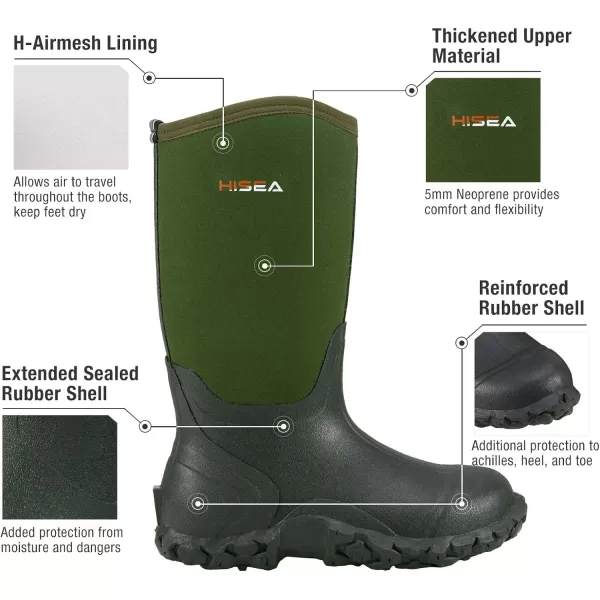 HISEA Men's Rain Boots Waterproof Rubber Boots Neoprene Insulated Mud Boots Outdoor