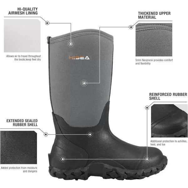 HISEA Men's Rain Boots Waterproof Rubber Boots Neoprene Insulated Mud Boots Outdoor