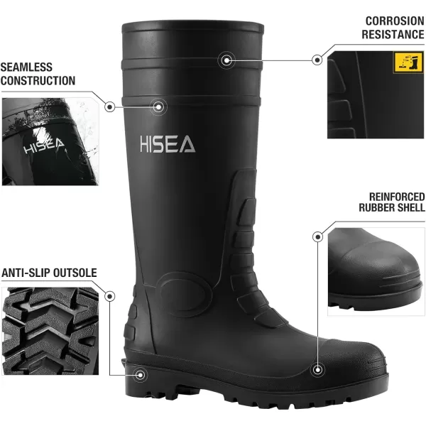 HISEA Men's Rain Boots with Steel Shank, Waterproof Rubber Protective Footwear, Seamless PVC Rainboots Non-Steel Toe Outdoor Work Boots, Durable Garden Fishing Tall Kneed Boot for Agriculture and Industrial Working