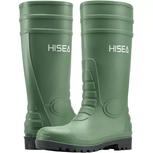 HISEA Men's Rain Boots with Steel Shank, Waterproof Rubber Protective Footwear, Seamless PVC Rainboots Non-Steel Toe Outdoor Work Boots, Durable Garden Fishing Tall Kneed Boot for Agriculture and Industrial Working