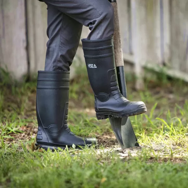 HISEA Men's Rain Boots with Steel Shank, Waterproof Rubber Protective Footwear, Seamless PVC Rainboots Non-Steel Toe Outdoor Work Boots, Durable Garden Fishing Tall Kneed Boot for Agriculture and Industrial Working