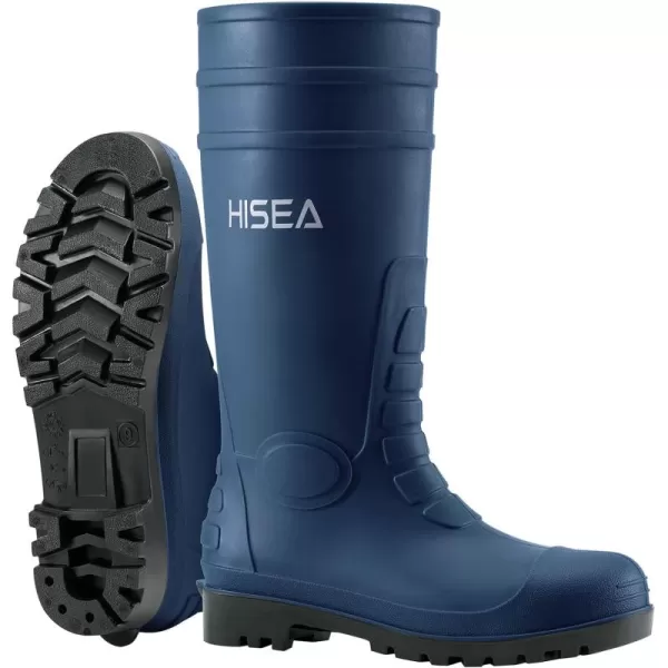 HISEA Men's Rain Boots with Steel Shank, Waterproof Rubber Protective Footwear, Seamless PVC Rainboots Non-Steel Toe Outdoor Work Boots, Durable Garden Fishing Tall Kneed Boot for Agriculture and Industrial Working