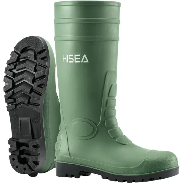 HISEA Men's Rain Boots with Steel Shank, Waterproof Rubber Protective Footwear, Seamless PVC Rainboots Non-Steel Toe Outdoor Work Boots, Durable Garden Fishing Tall Kneed Boot for Agriculture and Industrial Working