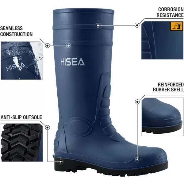 HISEA Men's Rain Boots with Steel Shank, Waterproof Rubber Protective Footwear, Seamless PVC Rainboots Non-Steel Toe Outdoor Work Boots, Durable Garden Fishing Tall Kneed Boot for Agriculture and Industrial Working