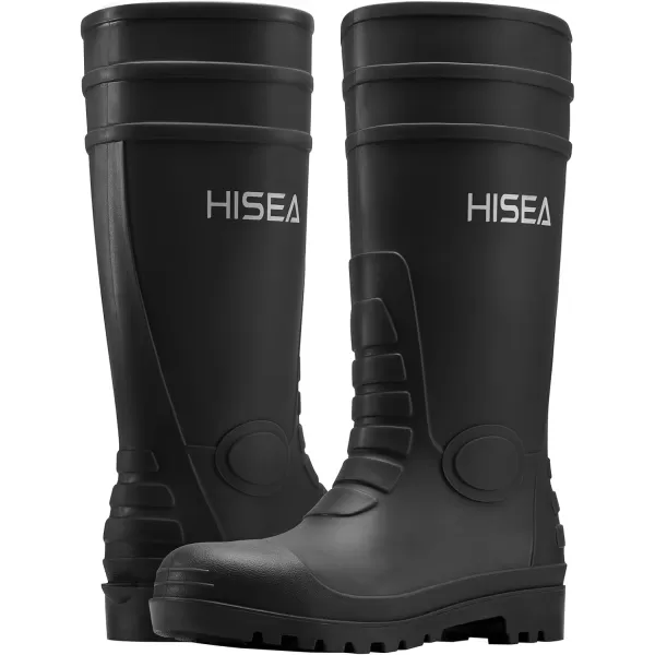 HISEA Men's Rain Boots with Steel Shank, Waterproof Rubber Protective Footwear, Seamless PVC Rainboots Non-Steel Toe Outdoor Work Boots, Durable Garden Fishing Tall Kneed Boot for Agriculture and Industrial Working