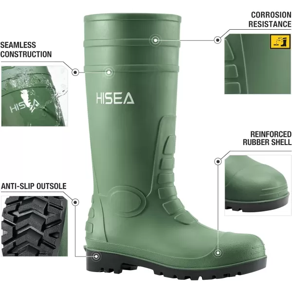 HISEA Men's Rain Boots with Steel Shank, Waterproof Rubber Protective Footwear, Seamless PVC Rainboots Non-Steel Toe Outdoor Work Boots, Durable Garden Fishing Tall Kneed Boot for Agriculture and Industrial Working