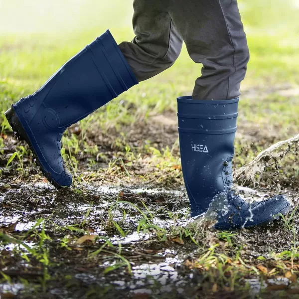 HISEA Men's Rain Boots with Steel Shank, Waterproof Rubber Protective Footwear, Seamless PVC Rainboots Non-Steel Toe Outdoor Work Boots, Durable Garden Fishing Tall Kneed Boot for Agriculture and Industrial Working
