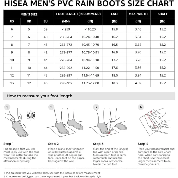 HISEA Men's Rain Boots with Steel Shank, Waterproof Rubber Protective Footwear, Seamless PVC Rainboots Non-Steel Toe Outdoor Work Boots, Durable Garden Fishing Tall Kneed Boot for Agriculture and Industrial Working