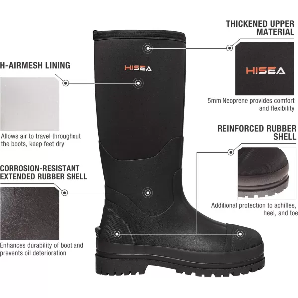 HISEA Men's Rubber Rain Boots Waterproof Neoprene Work Boot for Mud Outdoor