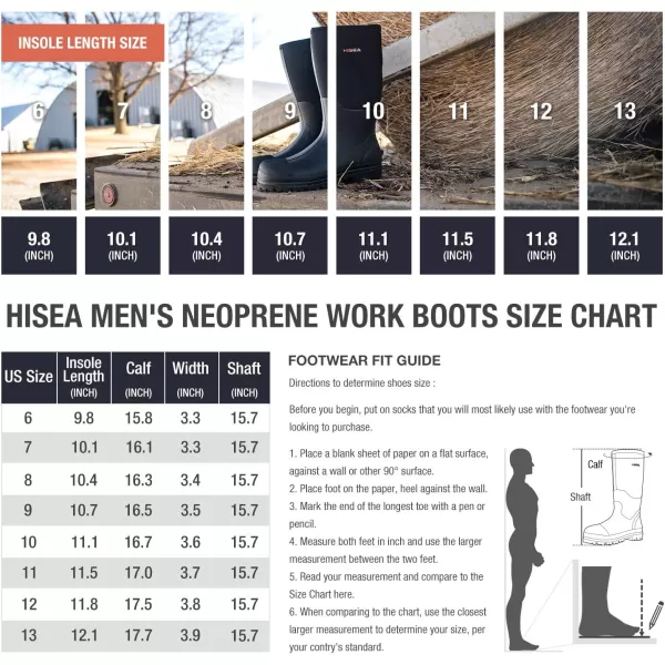HISEA Men's Rubber Rain Boots Waterproof Neoprene Work Boot for Mud Outdoor