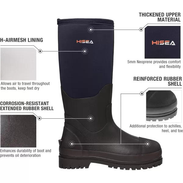 HISEA Men's Rubber Rain Boots Waterproof Neoprene Work Boot for Mud Outdoor