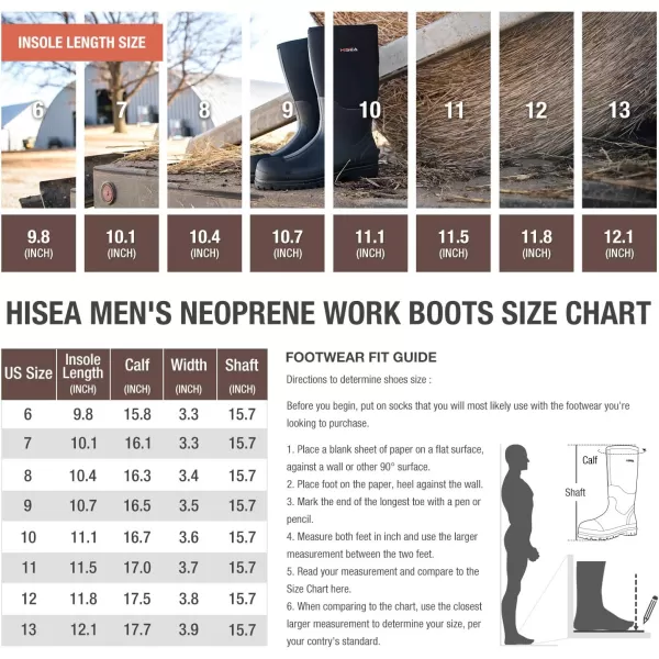 HISEA Men's Rubber Rain Boots Waterproof Neoprene Work Boot for Mud Outdoor