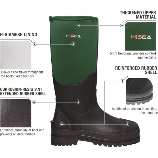 HISEA Men's Rubber Rain Boots Waterproof Neoprene Work Boot for Mud Outdoor
