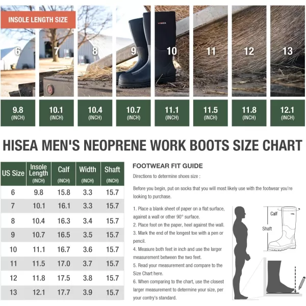 HISEA Men's Rubber Rain Boots Waterproof Neoprene Work Boot for Mud Outdoor