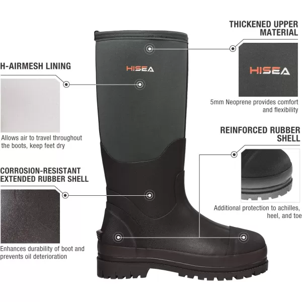 HISEA Men's Rubber Rain Boots Waterproof Neoprene Work Boot for Mud Outdoor