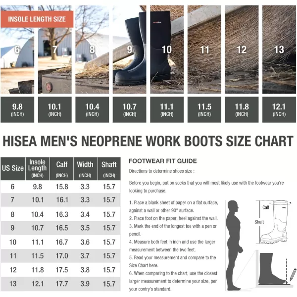 HISEA Men's Rubber Rain Boots Waterproof Neoprene Work Boot for Mud Outdoor