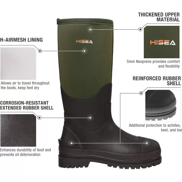 HISEA Men's Rubber Rain Boots Waterproof Neoprene Work Boot for Mud Outdoor
