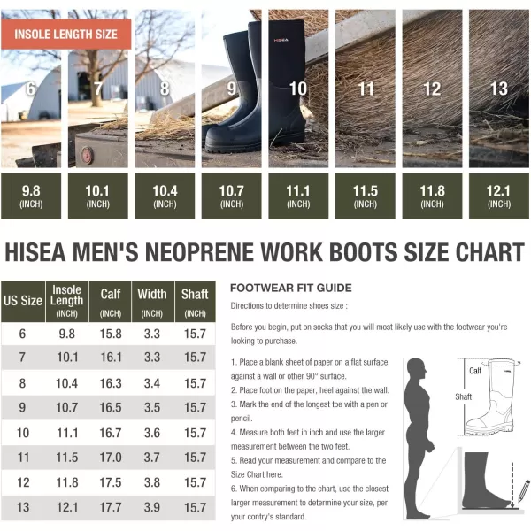 HISEA Men's Rubber Rain Boots Waterproof Neoprene Work Boot for Mud Outdoor