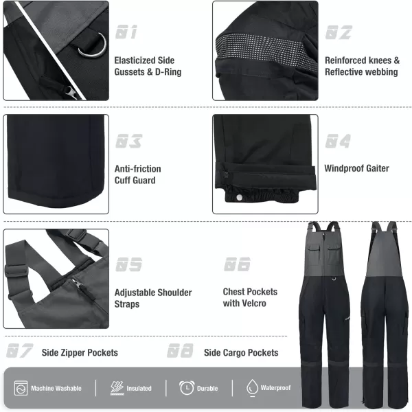 HISEA Men's Snow Bib Overalls Insulated Bibs Winter Warm Ski Bibs Windproof Water Resistant Skiing Pants With Pockets