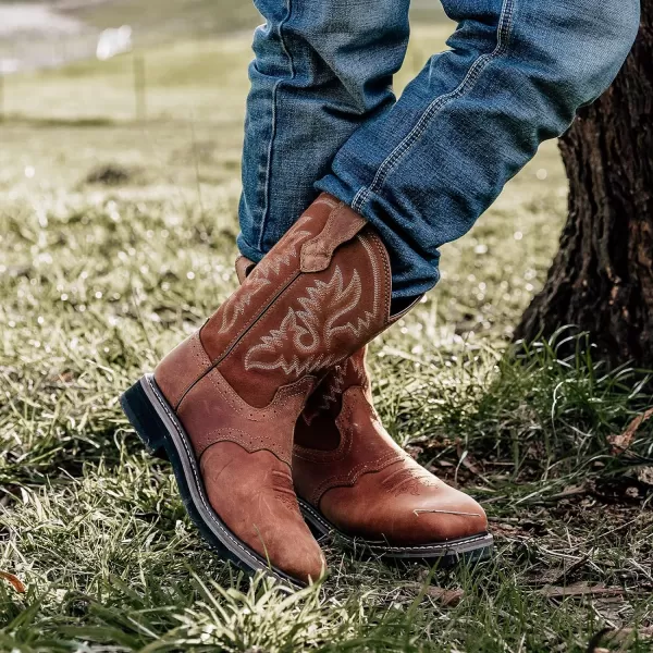 HISEA Men's Western Cowboy Boots Square Toe Steel Toe Work Boots Men's Safety Toe Leather Work Boots