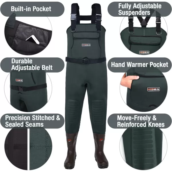 HISEA Neoprene Fishing Chest Waders for Men with Boots Cleated Bootfoot Waterproof Mens Womens Wader Fishing &amp; Hunting Wader