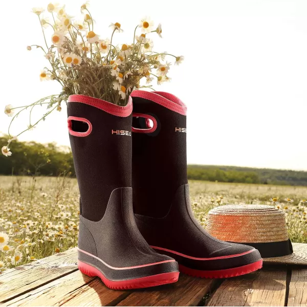 HISEA Rain Boots for Women Mid Calf Rubber Boots Waterproof Neoprene Insulated Barn Boots for Mud Working Gardening
