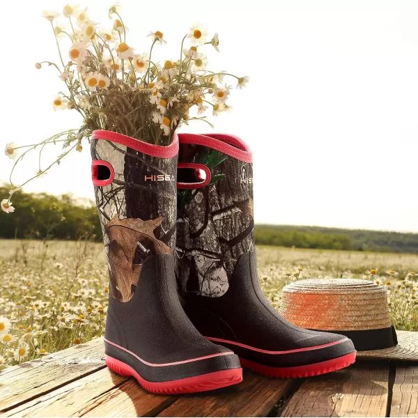 HISEA Rain Boots for Women Mid Calf Rubber Boots Waterproof Neoprene Insulated Barn Boots for Mud Working Gardening