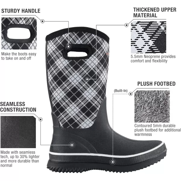 HISEA Rain Boots for Women Mid Calf Rubber Boots Waterproof Neoprene Insulated Barn Boots for Mud Working Gardening