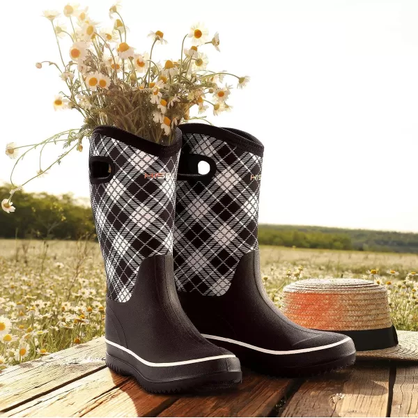 HISEA Rain Boots for Women Mid Calf Rubber Boots Waterproof Neoprene Insulated Barn Boots for Mud Working Gardening