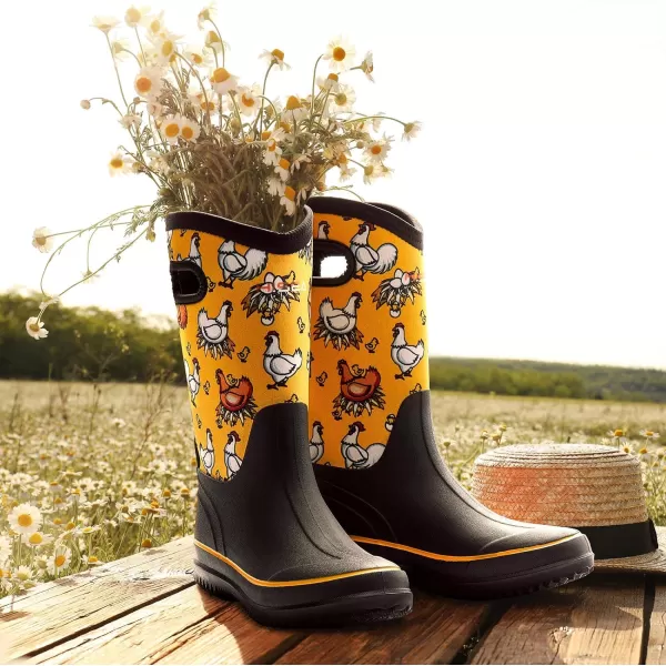 HISEA Rain Boots for Women Mid Calf Rubber Boots Waterproof Neoprene Insulated Barn Boots for Mud Working Gardening