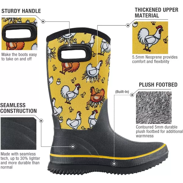 HISEA Rain Boots for Women Mid Calf Rubber Boots Waterproof Neoprene Insulated Barn Boots for Mud Working Gardening