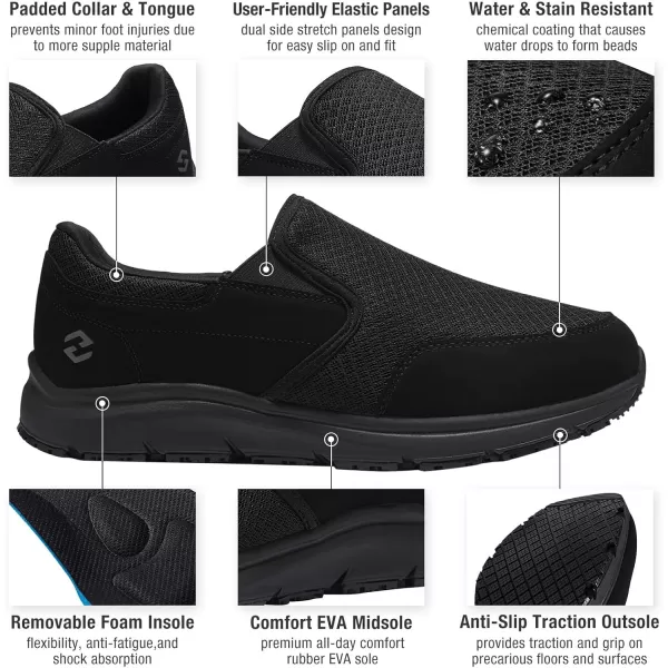 HISEA Slip Resistant Shoes for Men, Water &amp; Oil Resistant, Breathable Comfortable Slip on Chef Men Work Shoes, Lightweight Walking Standing Shoes for Kitchen, Restaurant, Healthcare Workers