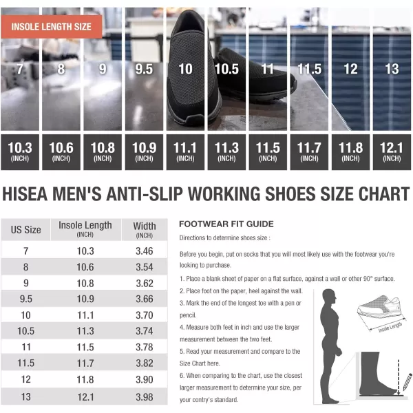 HISEA Slip Resistant Shoes for Men, Water &amp; Oil Resistant, Breathable Comfortable Slip on Chef Men Work Shoes, Lightweight Walking Standing Shoes for Kitchen, Restaurant, Healthcare Workers