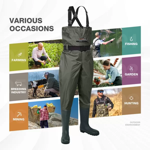 HISEA Upgrade Chest Waders Fishing Waders for Men with Boots Waterproof Lightweight Bootfoot Cleated 2-Ply Nylon/PVC