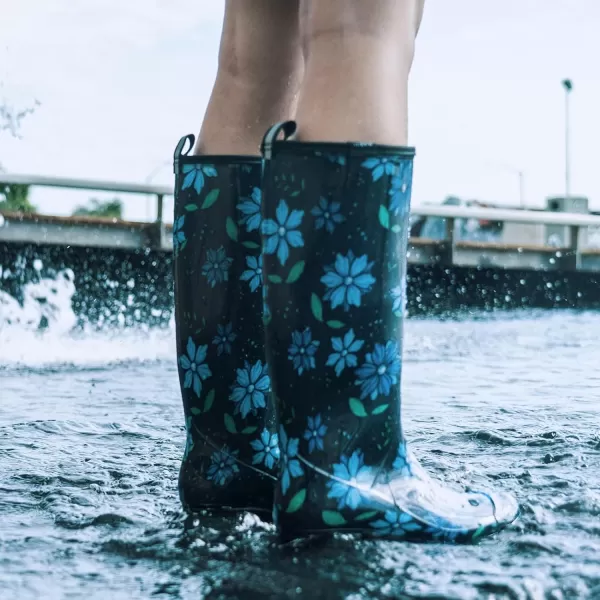 HISEA Women's Rain Boots Waterproof Garden Shoes Colorful Printed Knee High Rubber Boots Anti-Slipping Rainboots for Ladies with Comfort Insole Tall Wellington Rain Shoes