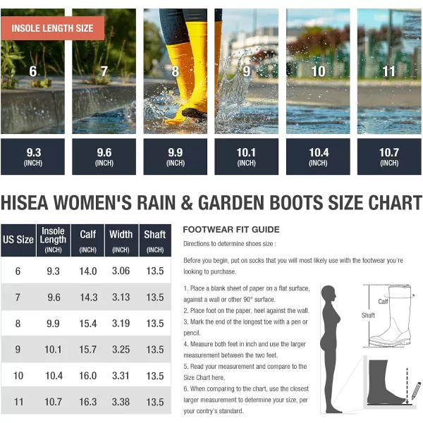 HISEA Women's Rain Boots Waterproof Garden Shoes Colorful Printed Knee High Rubber Boots Anti-Slipping Rainboots for Ladies with Comfort Insole Tall Wellington Rain Shoes