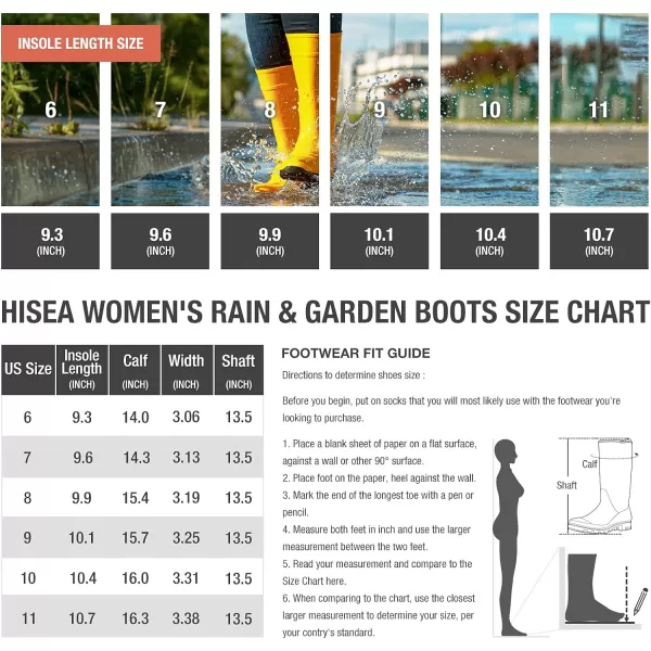 HISEA Women's Rain Boots Waterproof Garden Shoes Colorful Printed Knee High Rubber Boots Anti-Slipping Rainboots for Ladies with Comfort Insole Tall Wellington Rain Shoes