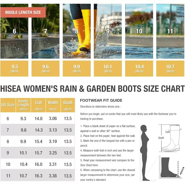 HISEA Women's Rain Boots Waterproof Garden Shoes Colorful Printed Knee High Rubber Boots Anti-Slipping Rainboots for Ladies with Comfort Insole Tall Wellington Rain Shoes